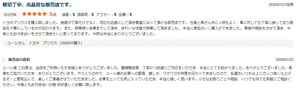 親切丁寧、高品質な販売店です